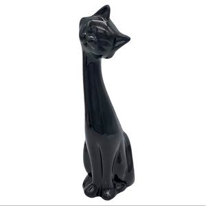 Retro long neck black ceramic cat figurine